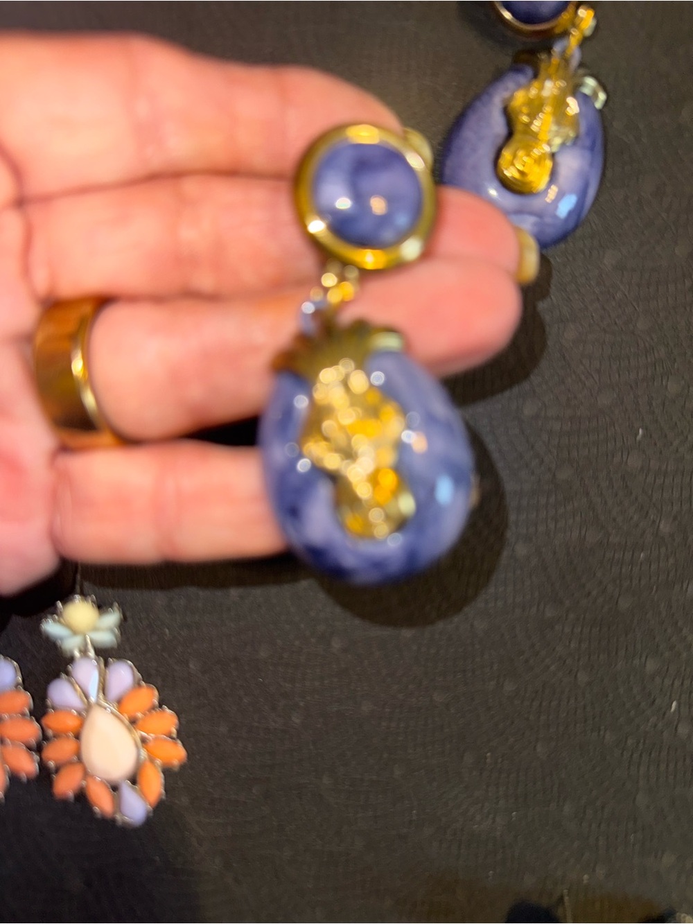 Gold-Tone Blue Drop Earrings - Women Jewelry2 clip on